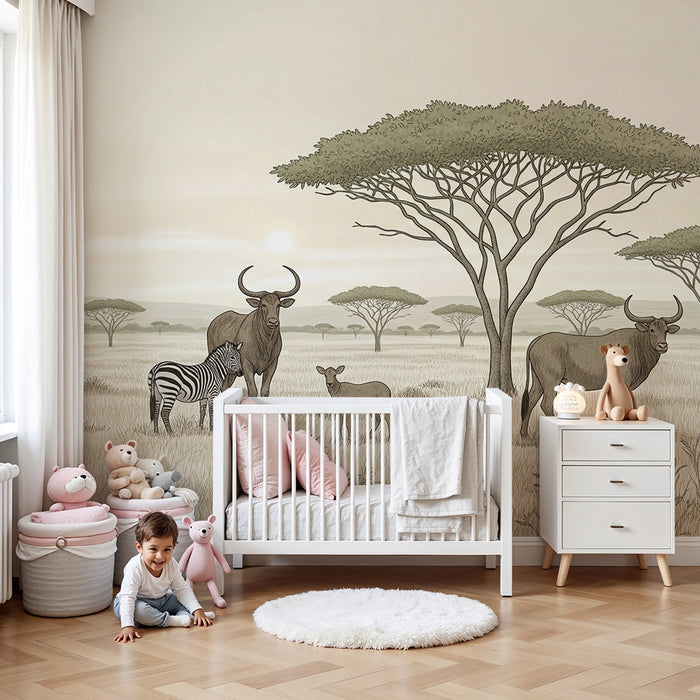 Kids room wallpaper | Vadon élő állatok Afrikában zebrákkal és antilopokkal