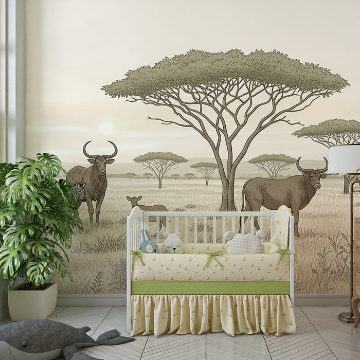 Kids room wallpaper | Vadon élő állatok Afrikában zebrákkal és antilopokkal
