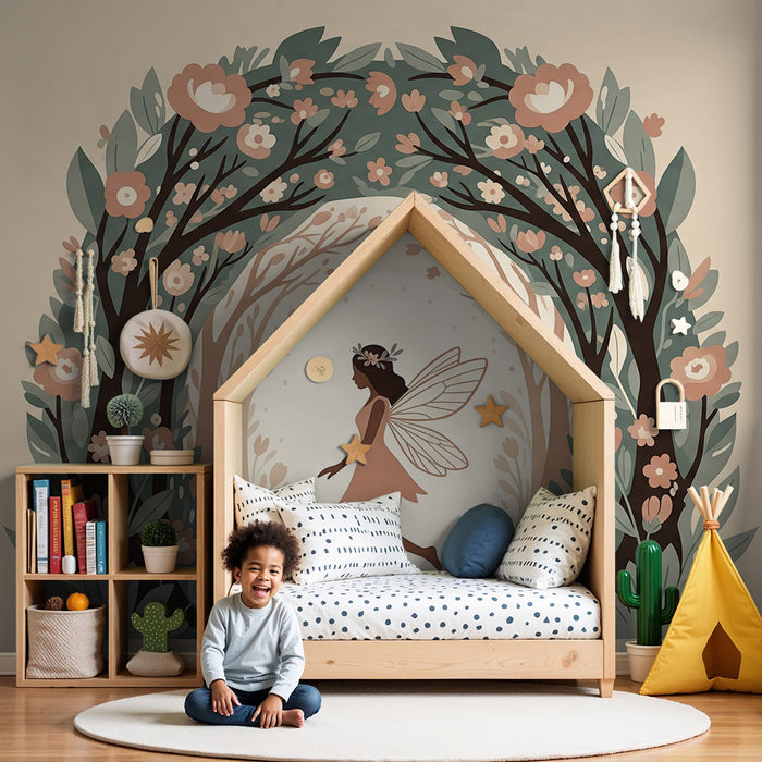 Fairy in a Flower Garden Wallpaper for Kids' Rooms | Delicate Trees and Blossoms