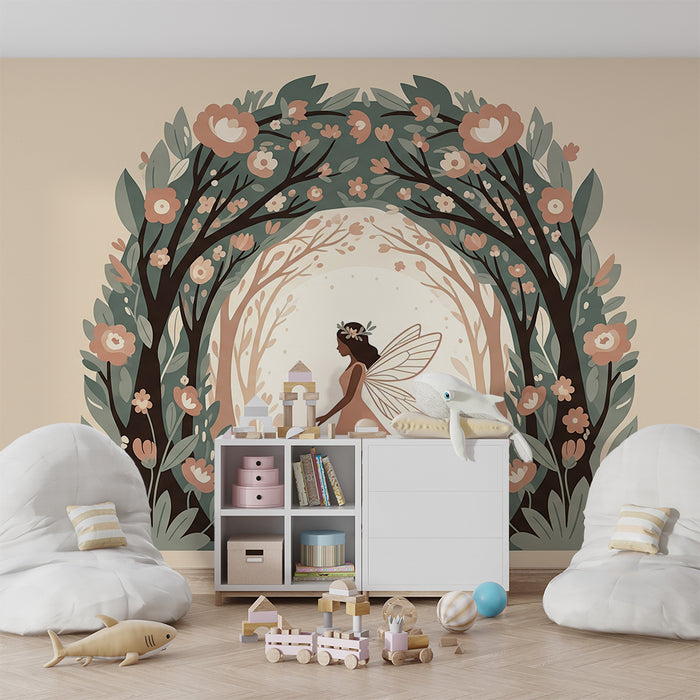 Fairy in a Flower Garden Wallpaper for Kids' Rooms | Delicate Trees and Blossoms