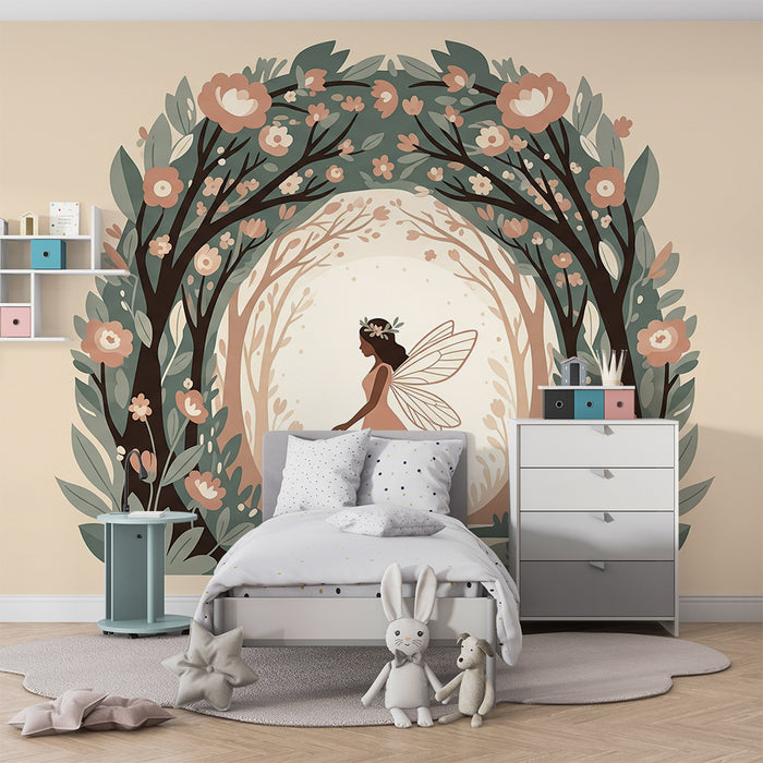 Fairy in a Flower Garden Wallpaper for Kids' Rooms | Delicate Trees and Blossoms