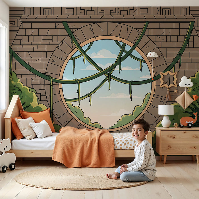 Kids' Room Wallpaper | A Window to a Mysterious Jungle with Vines