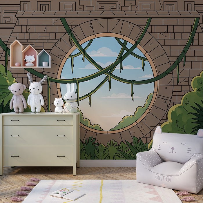 Kids' Room Wallpaper | A Window to a Mysterious Jungle with Vines