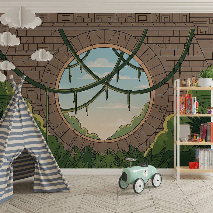 Kids' Room Wallpaper | A Window to a Mysterious Jungle with Vines
