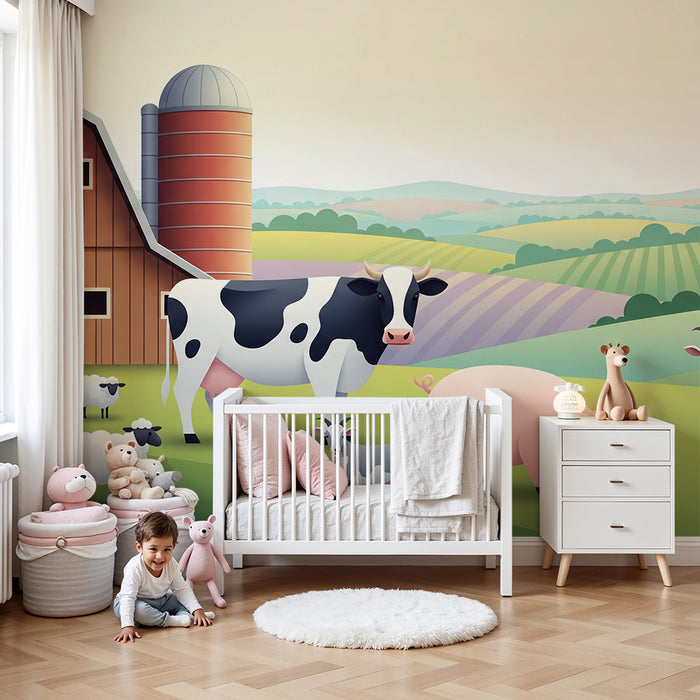 **Kinderzimmer Tapete | Bunte Bauernhof-Tapete mit Hoftieren**