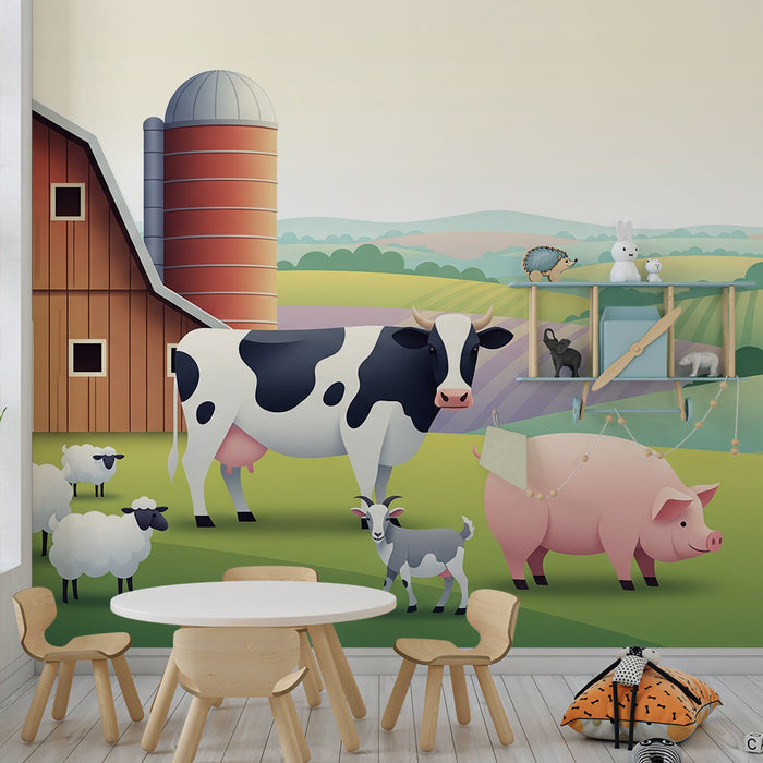 **Kinderzimmer Tapete | Bunte Bauernhof-Tapete mit Hoftieren**