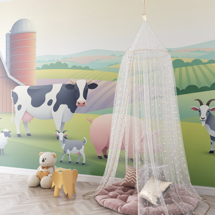 **Kinderzimmer Tapete | Bunte Bauernhof-Tapete mit Hoftieren**