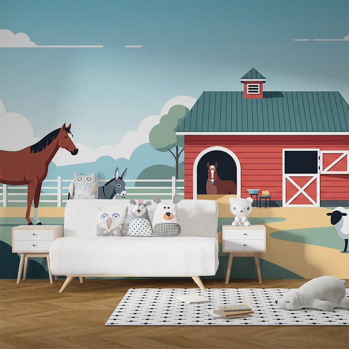 Gyerekszoba tapéta | Színes farm vidéki állatokkal