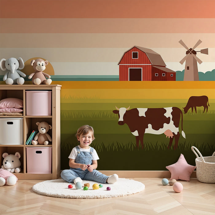 Papier de parede dječje sobe | Šarena farma s životinjama sela