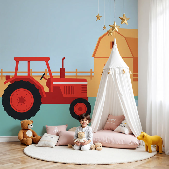 Papel pintado infantil | Granja colorida con tractor y patos