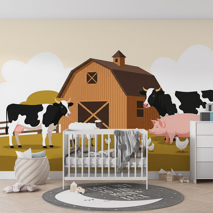 Tapeta do dětského pokoje | Veselá farma s domácími zvířátky