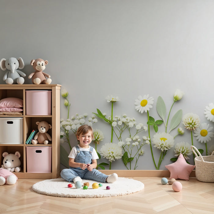 Papier peint chambre enfant | Festival de fleurs blanches et douces