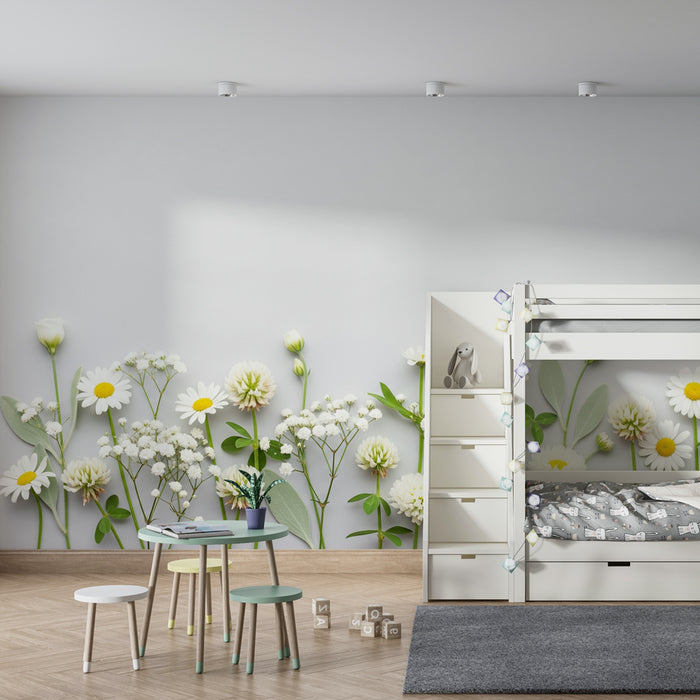 Papier peint chambre enfant | Festival de fleurs blanches et douces