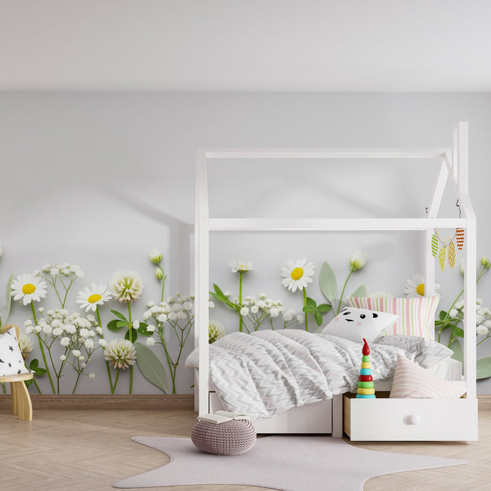 Papier peint chambre enfant | Festival de fleurs blanches et douces