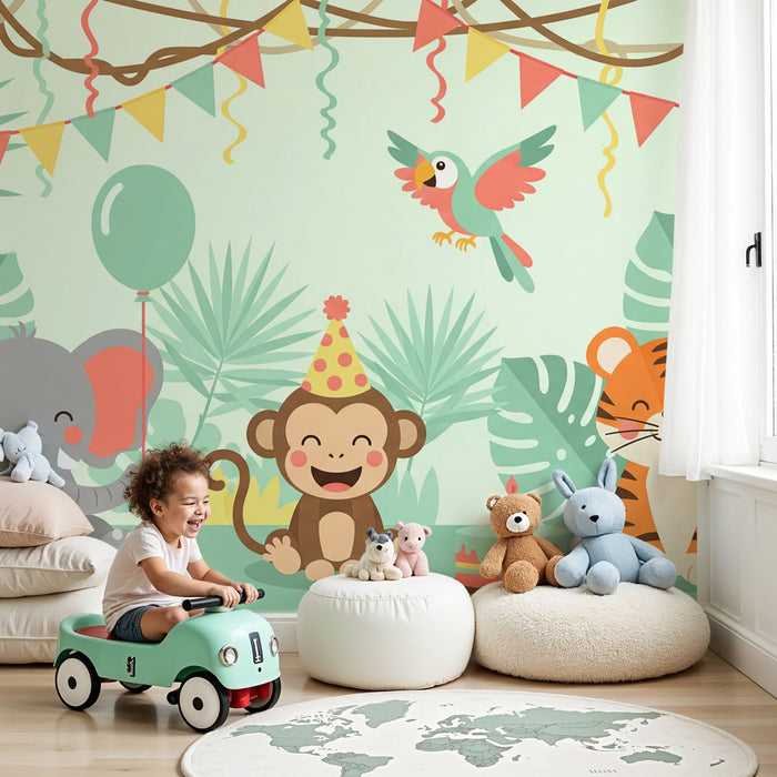 Papier peint chambre enfant | Fête animalière dans la jungle