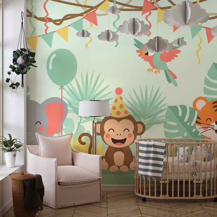 Papier peint chambre enfant | Fête animalière dans la jungle