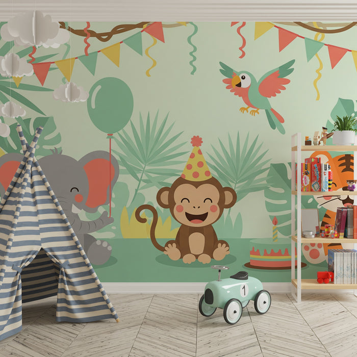 Papier peint chambre enfant | Fête animalière dans la jungle