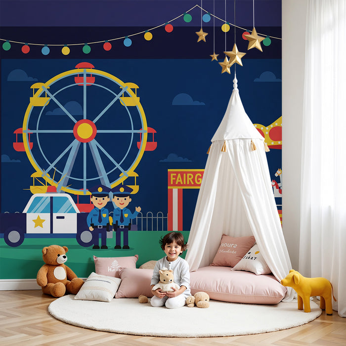 Children's Room Wallpaper | Colorful Fairground with Ferris Wheel and Carousel