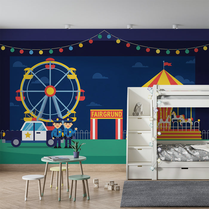 Children's Room Wallpaper | Colorful Fairground with Ferris Wheel and Carousel