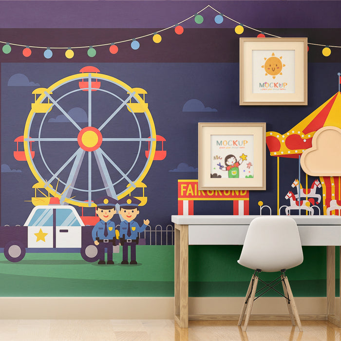 Children's Room Wallpaper | Colorful Fairground with Ferris Wheel and Carousel