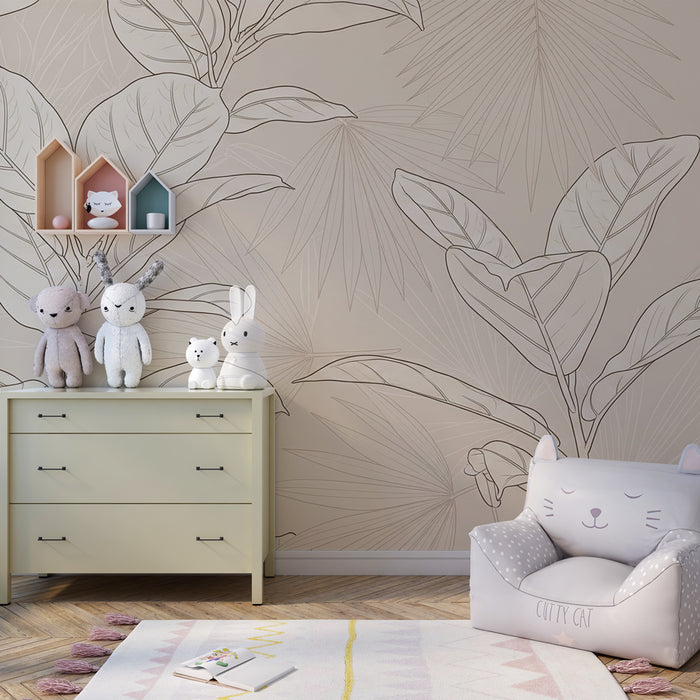 Kids room wallpaper | Delicate foliage on a soft background