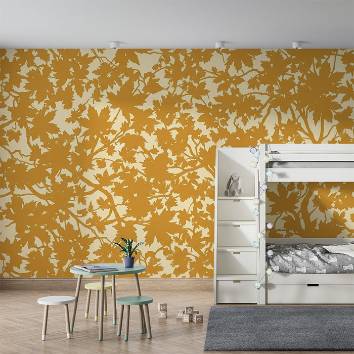 Papier peint chambre enfant | Feuillage doré sur fond crème