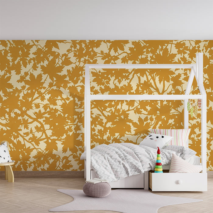 Papier peint chambre enfant | Feuillage doré sur fond crème