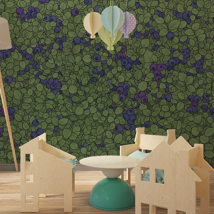 Kinderzimmer Tapete | Üppiges Blattwerk mit bunten Beeren