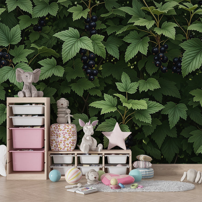 Kinderzimmer Tapete | Üppiges Blattwerk mit schwarzen Beeren