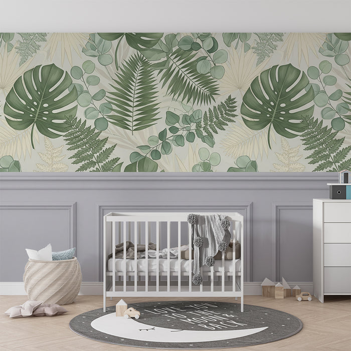 Papier peint chambre enfant | Feuillage tropical avec des feuilles luxuriantes