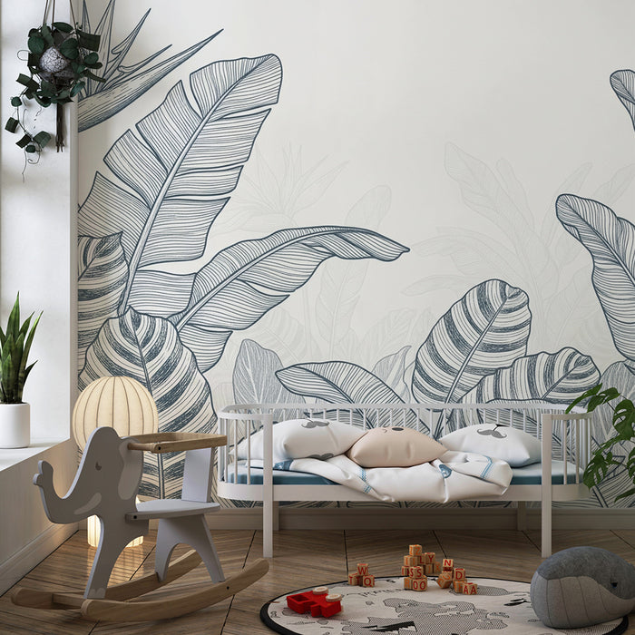 Behang kinderkamer | Delicaat lijnenspel met tropisch blad