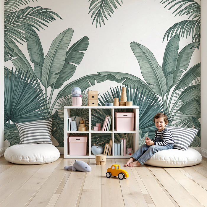 Papel de parede criança | Foliage tropical em tons de verde