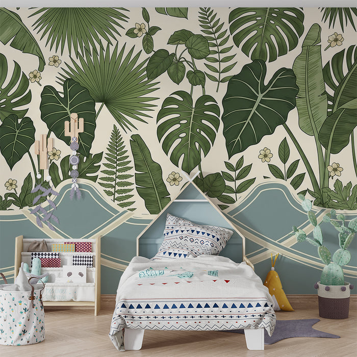 Children's bedroom wallpaper | Tropical foliage and calming botanical patterns