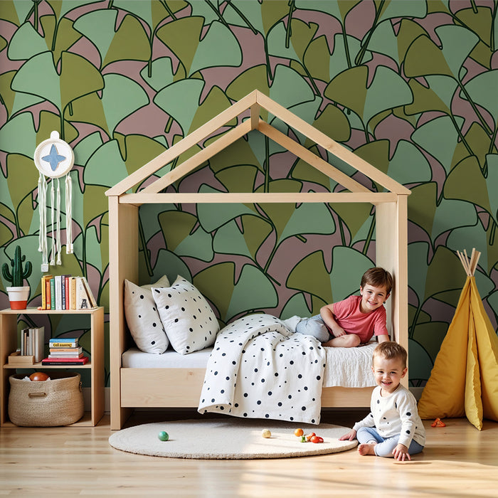 Papel pintado para habitación infantil | Hojas de ginkgo bicolor
