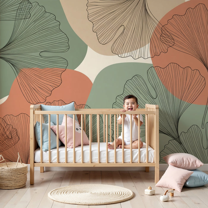 Kinderzimmer Tapete | Moderne Ginkgoblätter