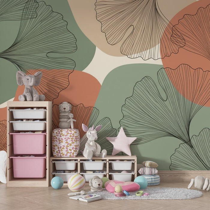 Kinderzimmer Tapete | Moderne Ginkgoblätter