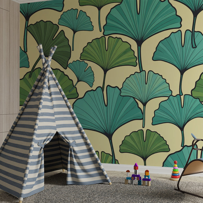 Kids' Room Wallpaper | Stylized Ginkgo Leaves on a Soft Background