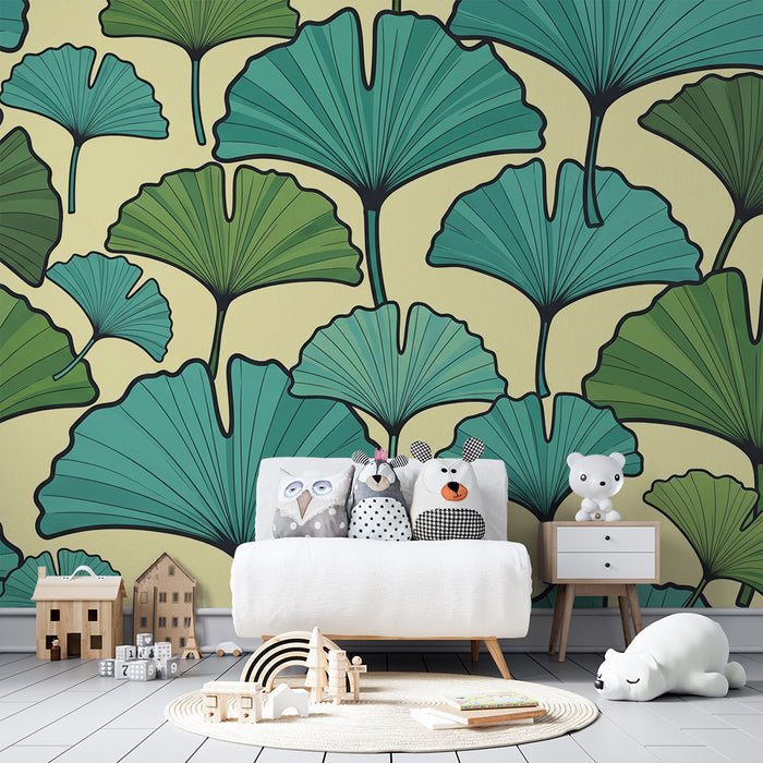 Kids' Room Wallpaper | Stylized Ginkgo Leaves on a Soft Background