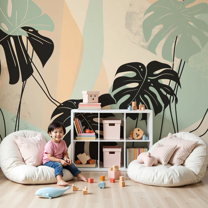Papel pintado infantil | Hojas de monstruo y colores pastel