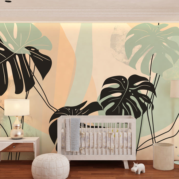 Papel pintado infantil | Hojas de monstruo y colores pastel