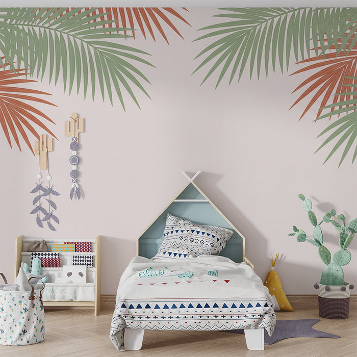 Gyermekszoba tapéta | Színes pálmafalevelek puha háttéren