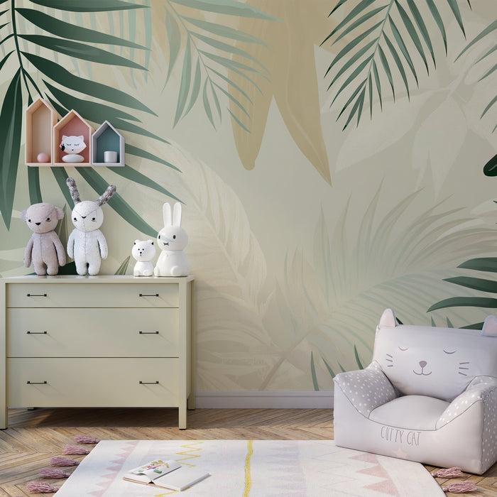 Papel pintado infantil | Hojas de palma delicadas