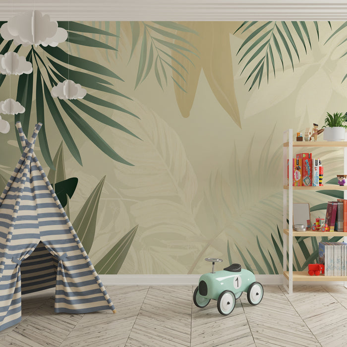 Papel pintado infantil | Hojas de palma delicadas