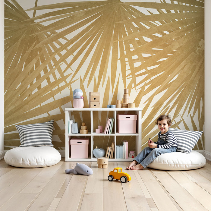 Kids room wallpaper | Golden gradient palm leaves