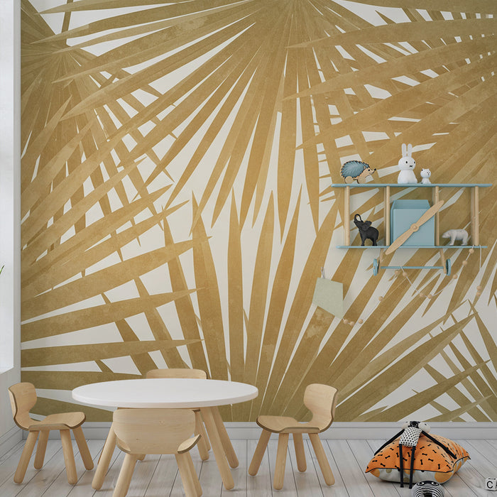 Kids room wallpaper | Golden gradient palm leaves