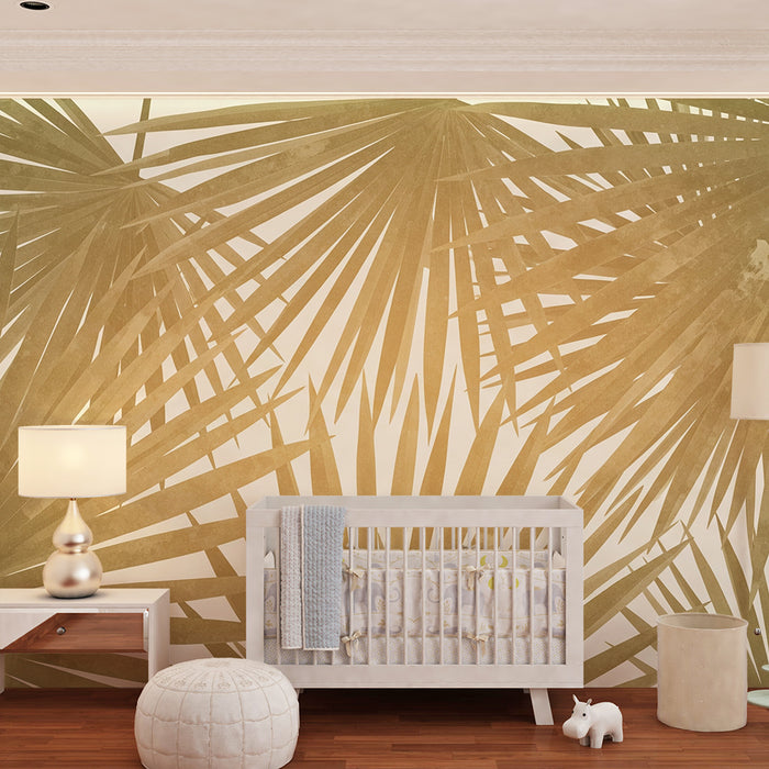 Kids room wallpaper | Golden gradient palm leaves