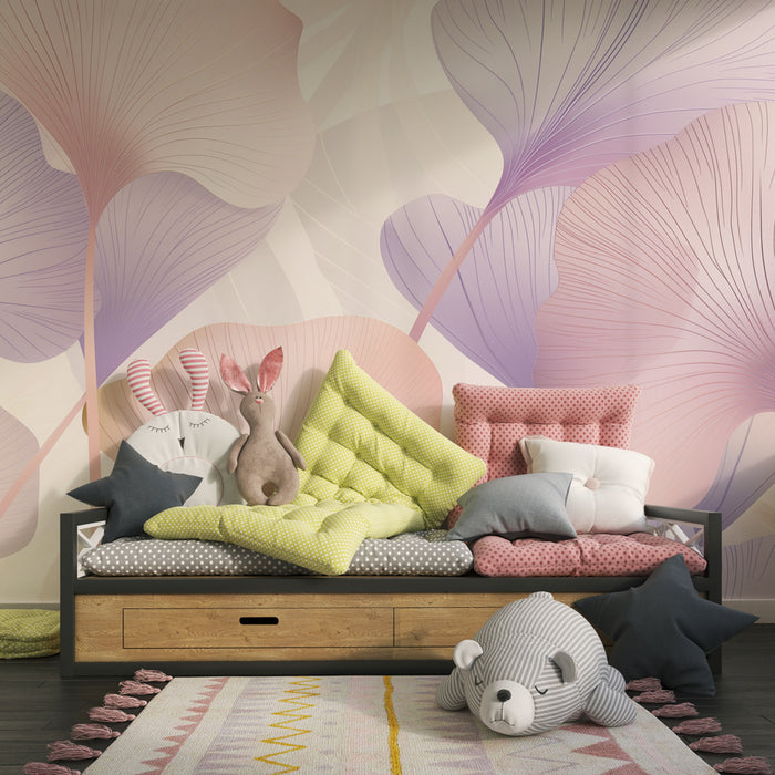 Tapet pentru cameră de copii | Frunze delicate și culori pastel