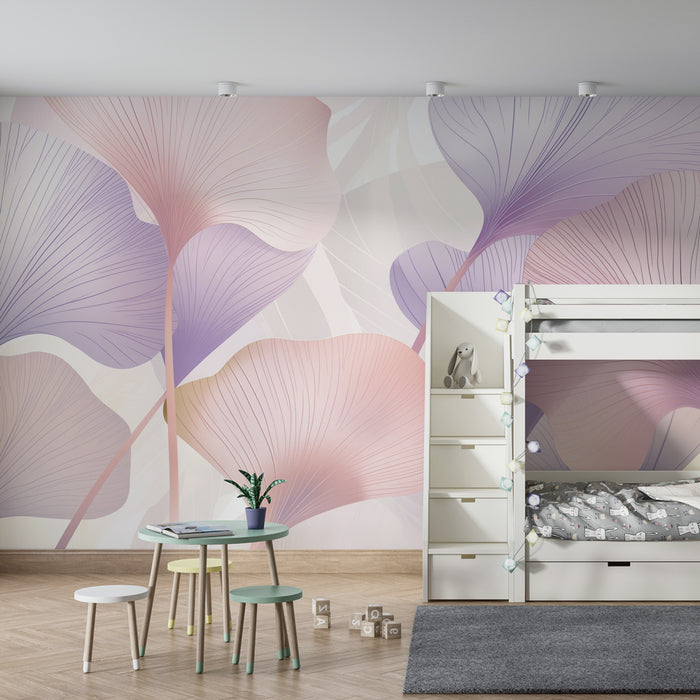 Tapet pentru cameră de copii | Frunze delicate și culori pastel