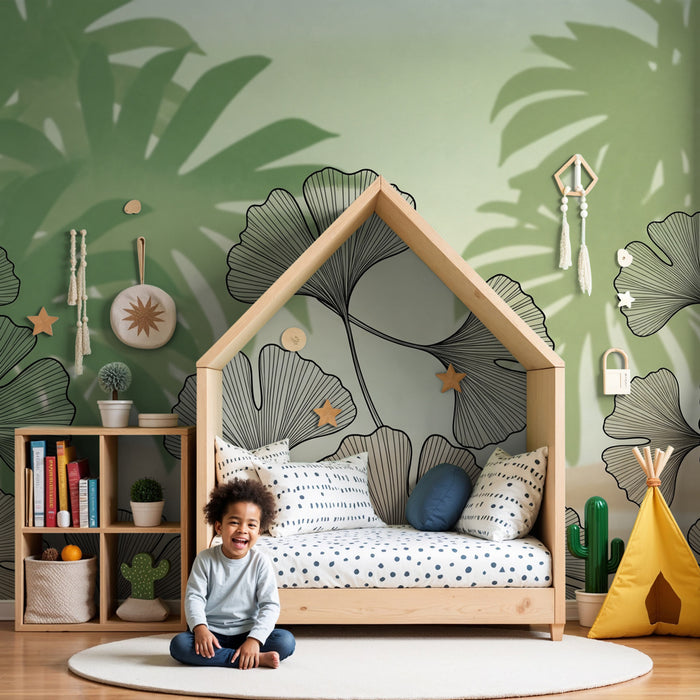 Papel pintado infantil | Hojas delicadas y selva sutil
