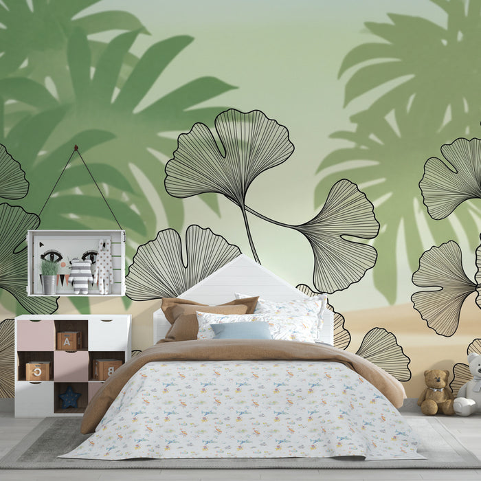 Papel pintado infantil | Hojas delicadas y selva sutil